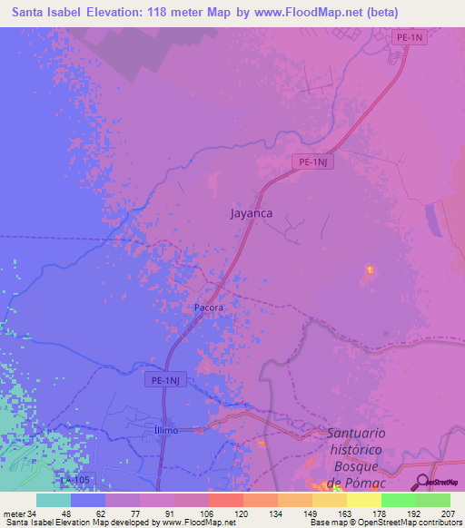 Santa Isabel,Peru Elevation Map