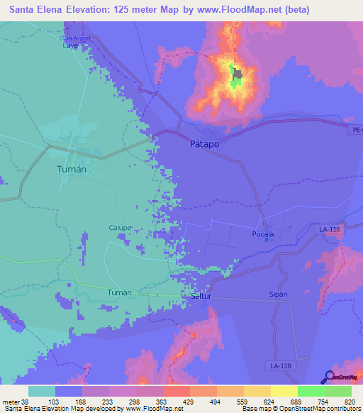 Santa Elena,Peru Elevation Map