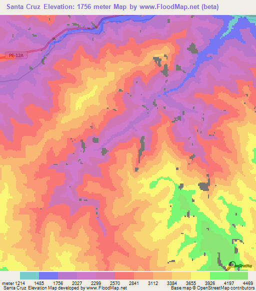 Santa Cruz,Peru Elevation Map
