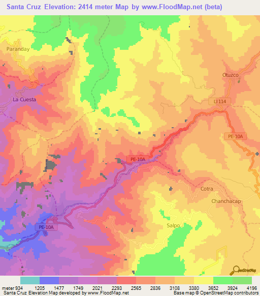 Santa Cruz,Peru Elevation Map