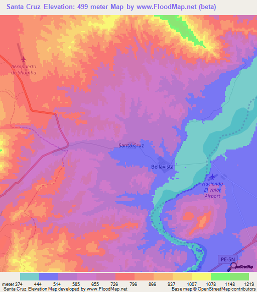 Santa Cruz,Peru Elevation Map