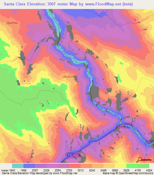 Santa Clara,Peru Elevation Map