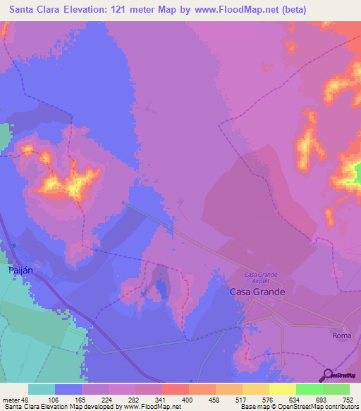 Santa Clara,Peru Elevation Map