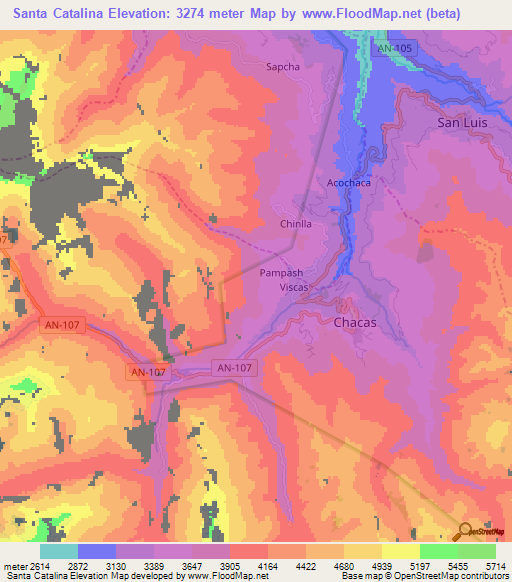 Santa Catalina,Peru Elevation Map