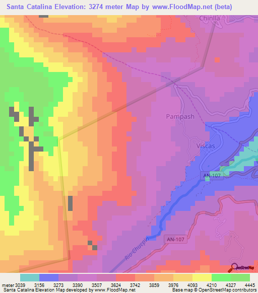 Santa Catalina,Peru Elevation Map