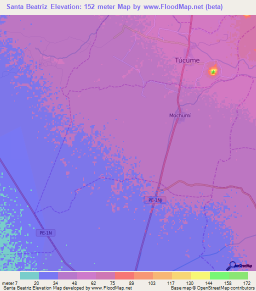 Santa Beatriz,Peru Elevation Map