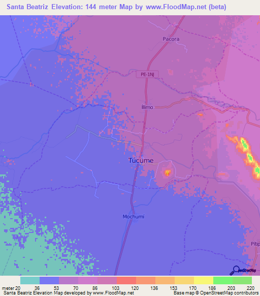 Santa Beatriz,Peru Elevation Map