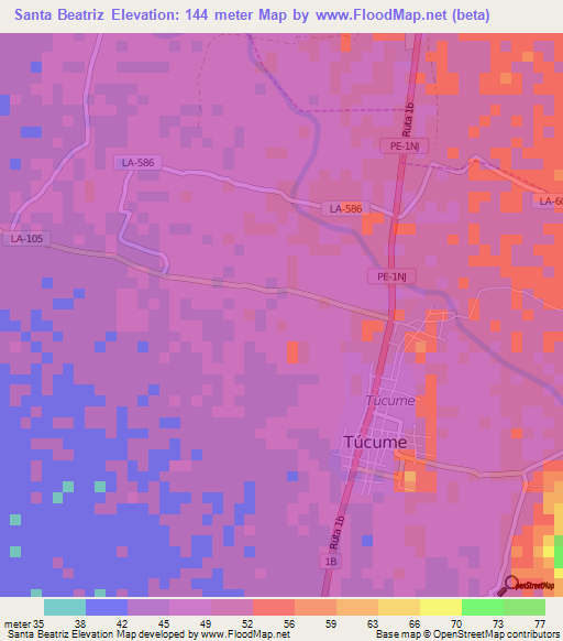 Santa Beatriz,Peru Elevation Map