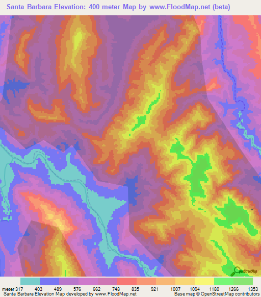 Santa Barbara,Peru Elevation Map