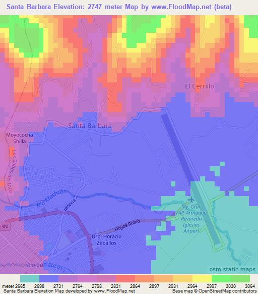 Santa Barbara,Peru Elevation Map