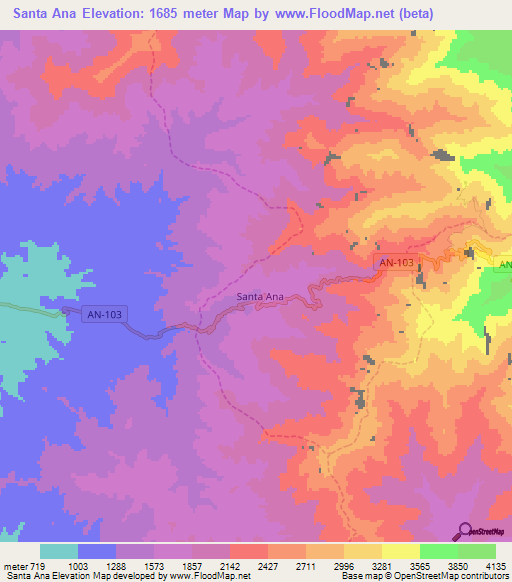 Santa Ana,Peru Elevation Map