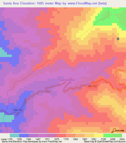Santa Ana,Peru Elevation Map