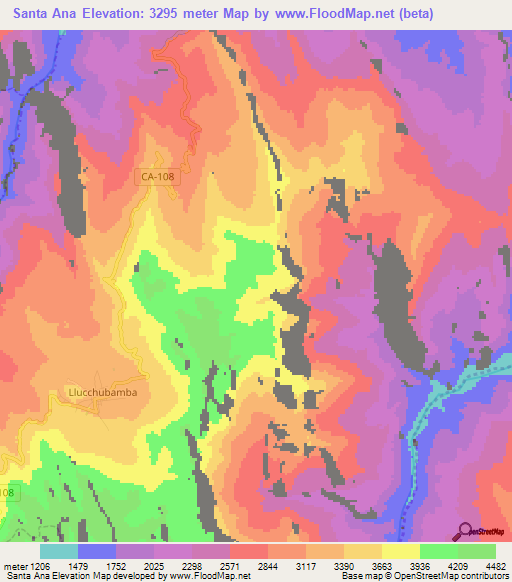 Santa Ana,Peru Elevation Map
