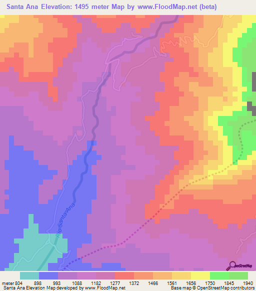 Santa Ana,Peru Elevation Map