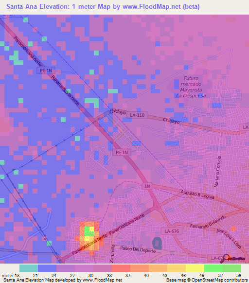 Santa Ana,Peru Elevation Map