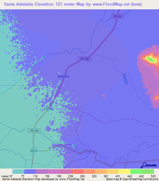 Santa Adelaida,Peru Elevation Map