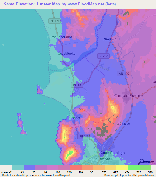 Santa,Peru Elevation Map