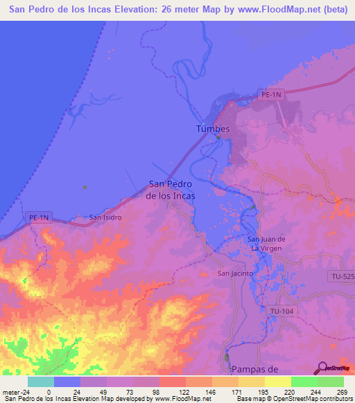 San Pedro de los Incas,Peru Elevation Map