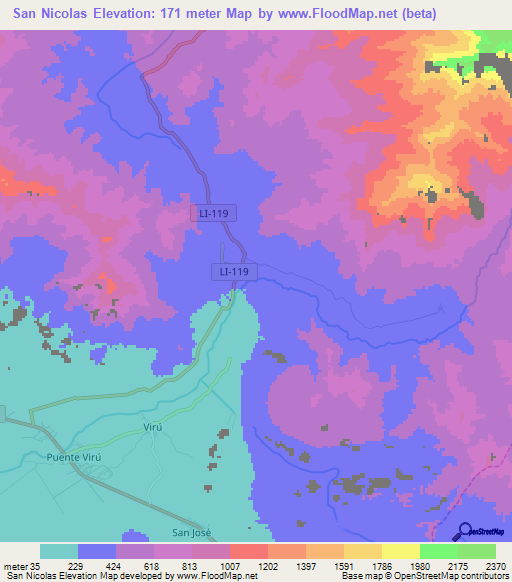 San Nicolas,Peru Elevation Map
