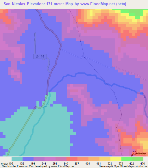 San Nicolas,Peru Elevation Map
