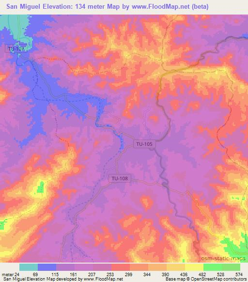 San Miguel,Peru Elevation Map