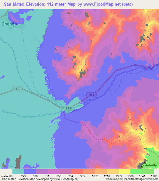 San Mateo,Peru Elevation Map