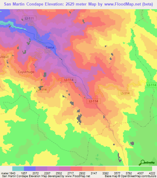 San Martin Condape,Peru Elevation Map