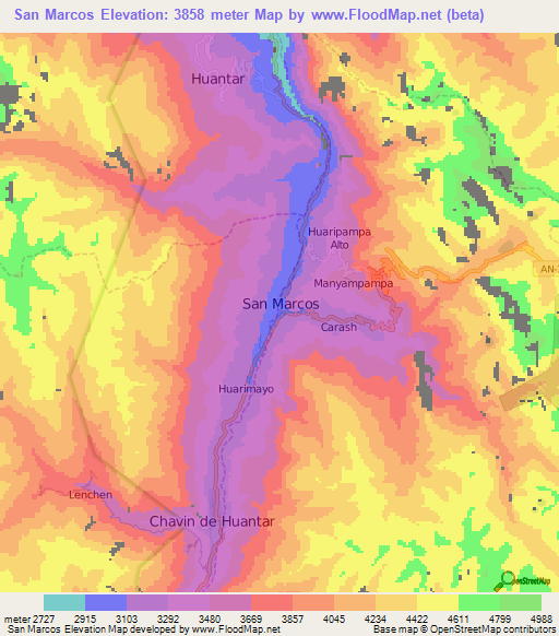 San Marcos,Peru Elevation Map