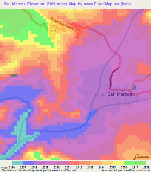 San Marcos,Peru Elevation Map