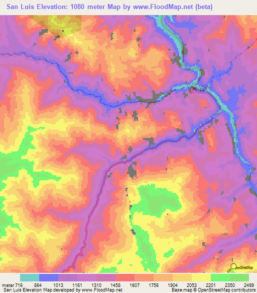 San Luis,Peru Elevation Map
