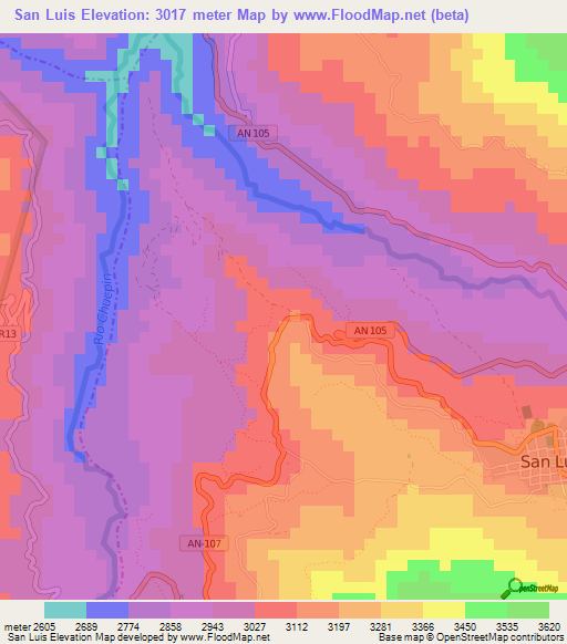 San Luis,Peru Elevation Map