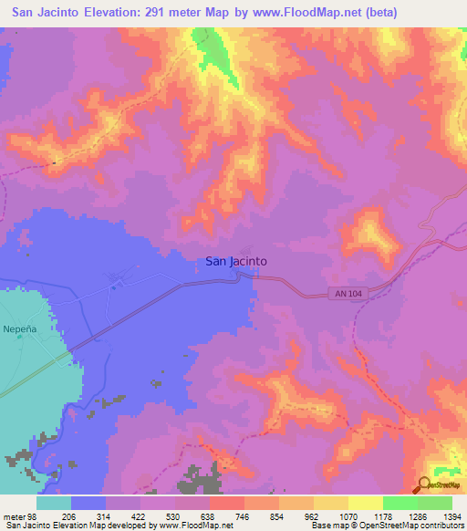 San Jacinto,Peru Elevation Map