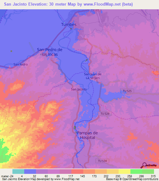 San Jacinto,Peru Elevation Map