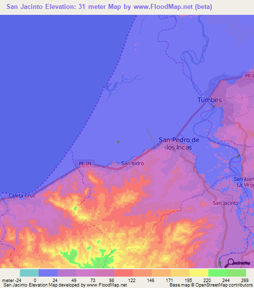 San Jacinto,Peru Elevation Map