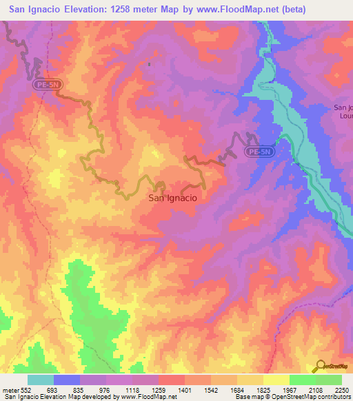San Ignacio,Peru Elevation Map
