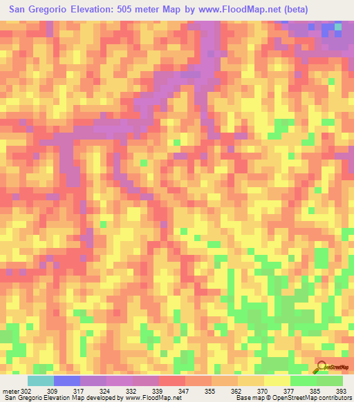 San Gregorio,Peru Elevation Map