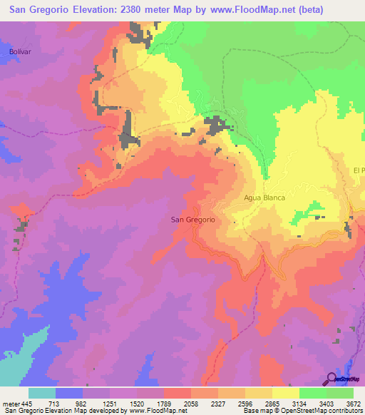 San Gregorio,Peru Elevation Map