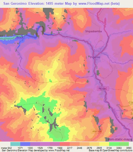 San Geronimo,Peru Elevation Map