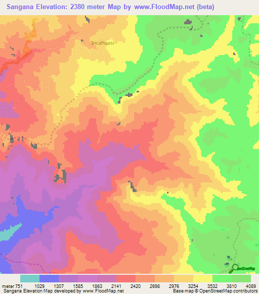 Sangana,Peru Elevation Map