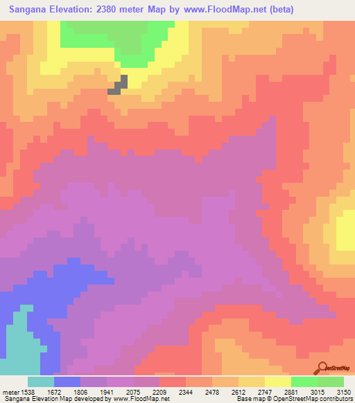 Sangana,Peru Elevation Map