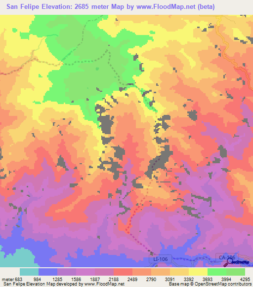 San Felipe,Peru Elevation Map