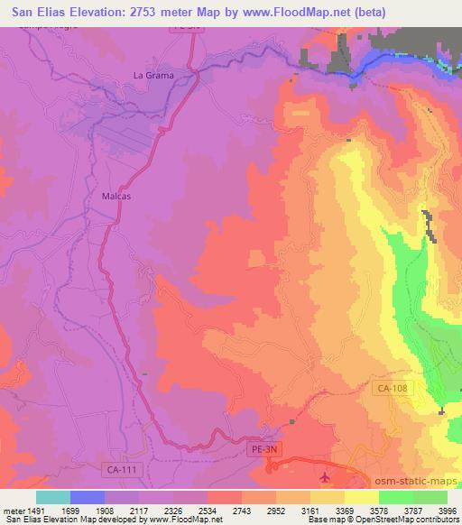 San Elias,Peru Elevation Map