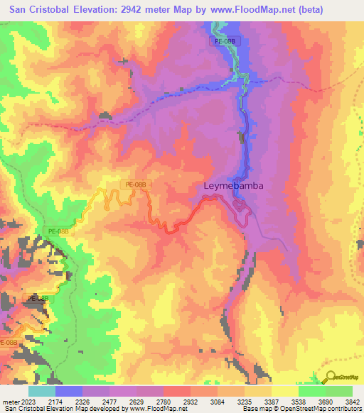 San Cristobal,Peru Elevation Map