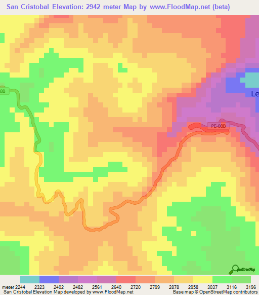 San Cristobal,Peru Elevation Map