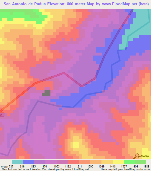 San Antonio de Padua,Peru Elevation Map