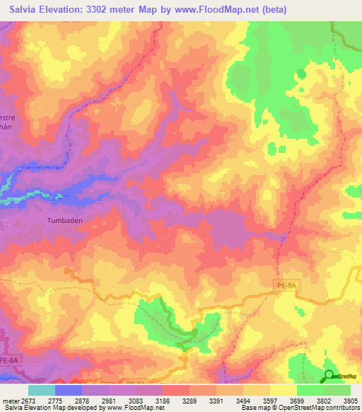 Salvia,Peru Elevation Map