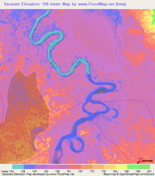 Sacareto,Peru Elevation Map