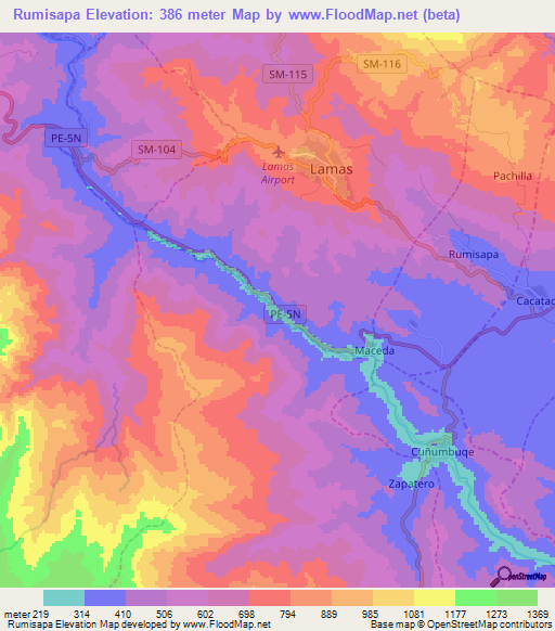 Rumisapa,Peru Elevation Map