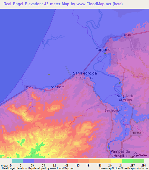 Real Engel,Peru Elevation Map
