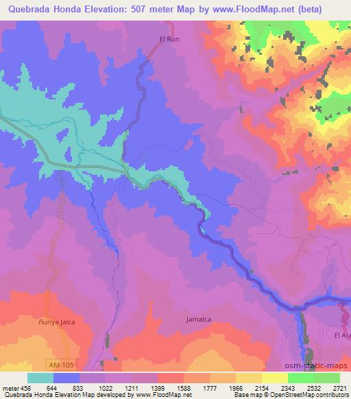 Quebrada Honda,Peru Elevation Map